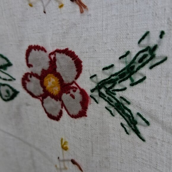 Rectangular Tablecloth White with Embroidered flowers 51"x48" Cottage Grandma - Picture 8 of 14